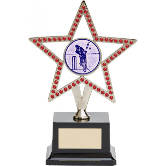 STAR CRICKET TROPHY - WITH REAL GEMSTONES! AVAILABLE IN 5 COLOURS